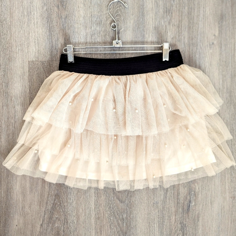 🐰Wet Seal Beige Pearl Embellished Tiered Skirt